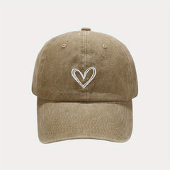 Kids Adjustable Breathable Baseball Cap with Heart Embroidery