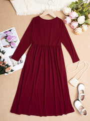 Long Sleeve Pockets Maxi Dress Girls Spring Fall Casual Dress