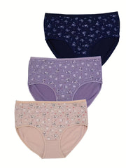3 Pack Plus Size Boho Panties Set Women's Plus Soft Ditsy Floral Print