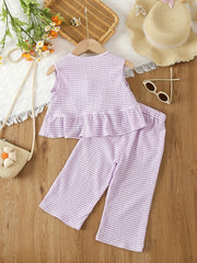 Girls Plaid Sleeveless Top & Pants Set for Summer Party