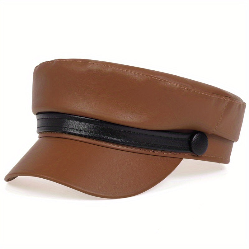 Vintage PU Leather Beret Cap Block Berets Women Punk Octagonal Hats Painter Cap