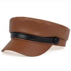 Vintage PU Leather Beret Cap Block Berets Women Punk Octagonal Hats Painter Cap