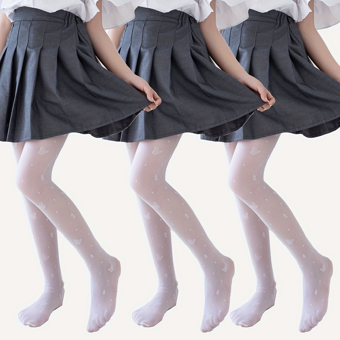 3pcs Girls' Pantyhose Leggings Butterfly Jacquard Slim Footed Legging