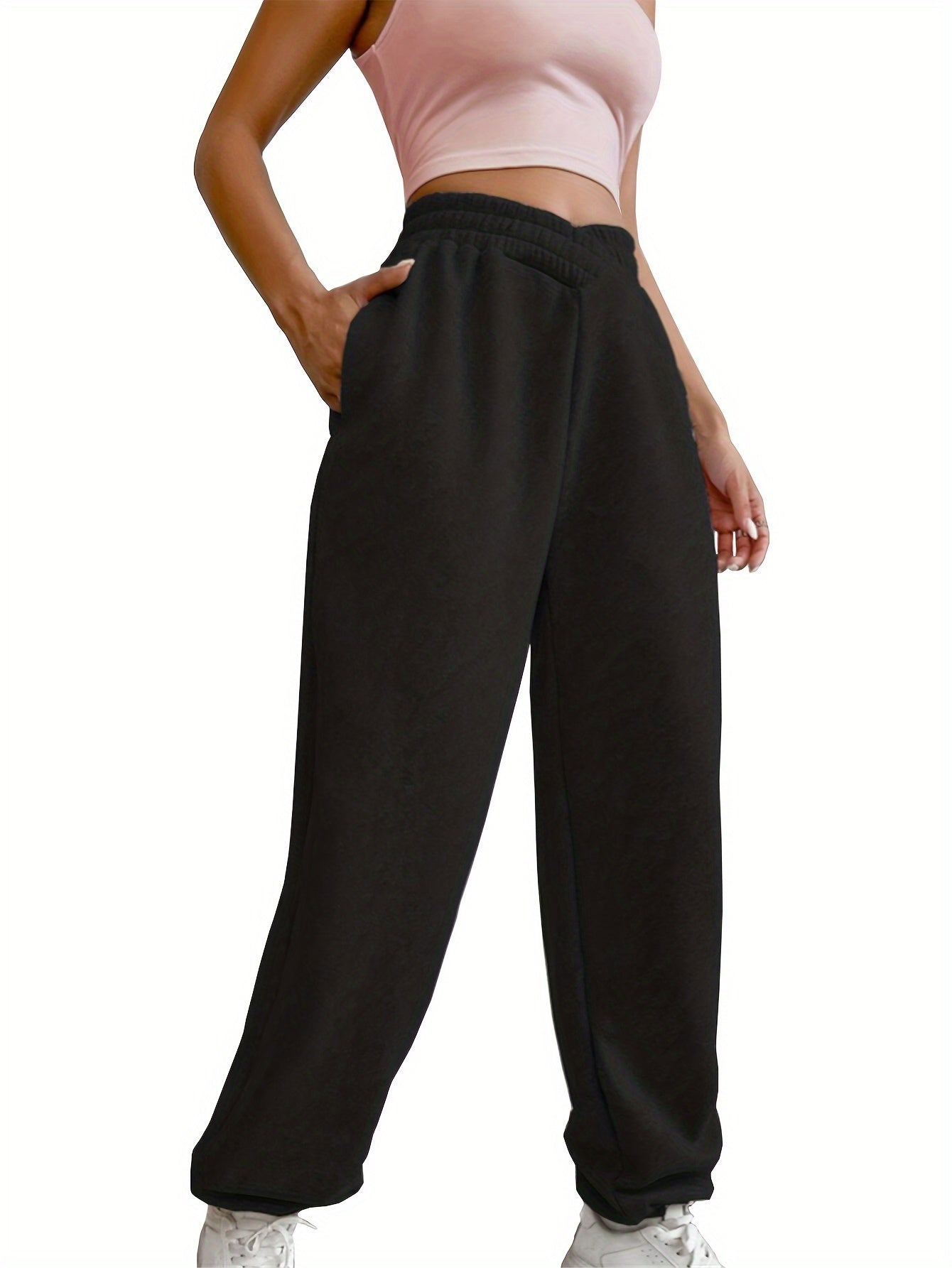 Solid Fleece Lined Sweatpants for Women