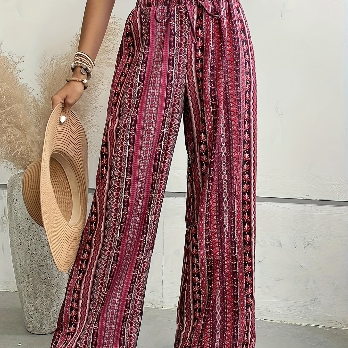 Ethnic Print Wide Leg Pants For Women