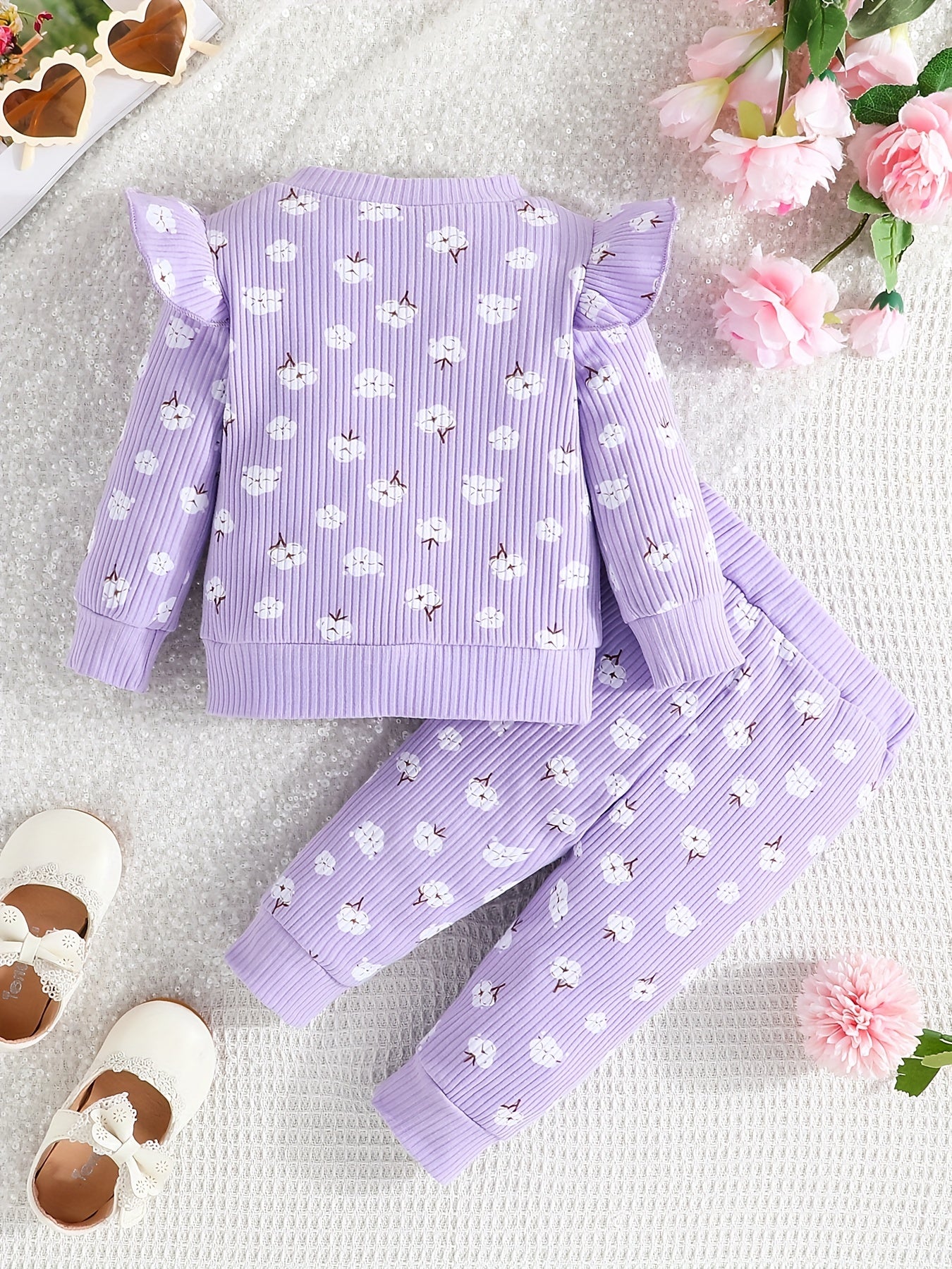 Baby Girl Pink Flowers Long Sleeve Top Pants Set
