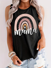 MAMA Letter Print Tank Top Loose Sleeveless Casual Round Neck Women's Clothing