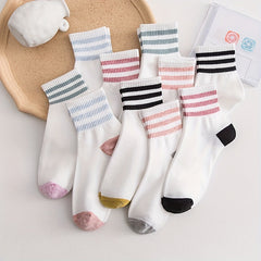 5 Pairs Striped Trim Sports Short Socks Women's Stockings