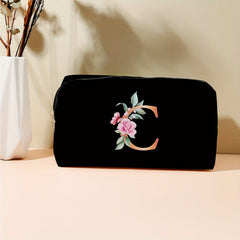 Alphabet & Flower Pattern Makeup Zipper Bag