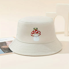 Mushroom Frog Print Bucket Hat Casual Sunshade Fisherman Cap