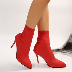 Breathable Knit Short Boots Stiletto Heeled Comfortable Point Toe Boots