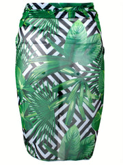 Tropical & Geo Print Beach Cover Up Skirt