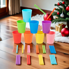 Wooden Number Matching Game with Counting Sticks & Colorful Cups