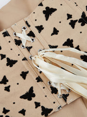 Butterfly Print Corset Bustier Tummy Control Lace Up Body Shaper