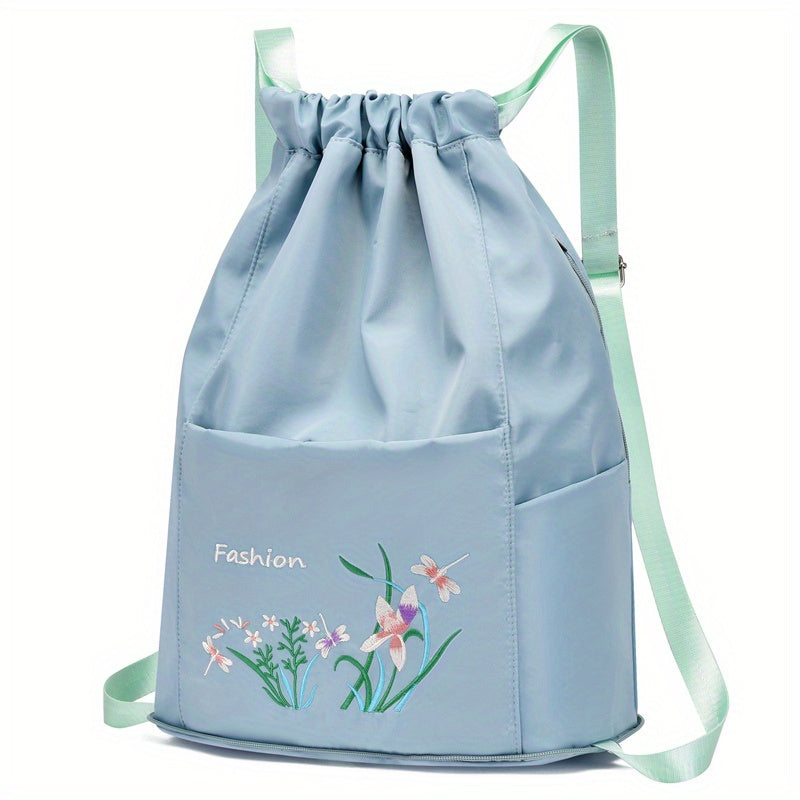 Floral Print Drawstring Backpack Lightweight Storage Rucksack Travel Bag