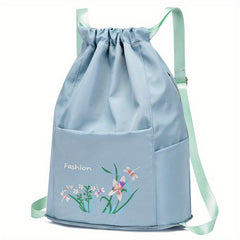 Floral Print Drawstring Backpack Lightweight Storage Rucksack Travel Bag