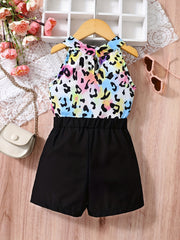 2pc Toddler Girls Leopard Halter Top & Shorts Set Kids Summer Clothes