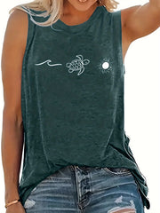 Women's Solid Graphic Tank Top - Sleeveless Crew Neck Tank