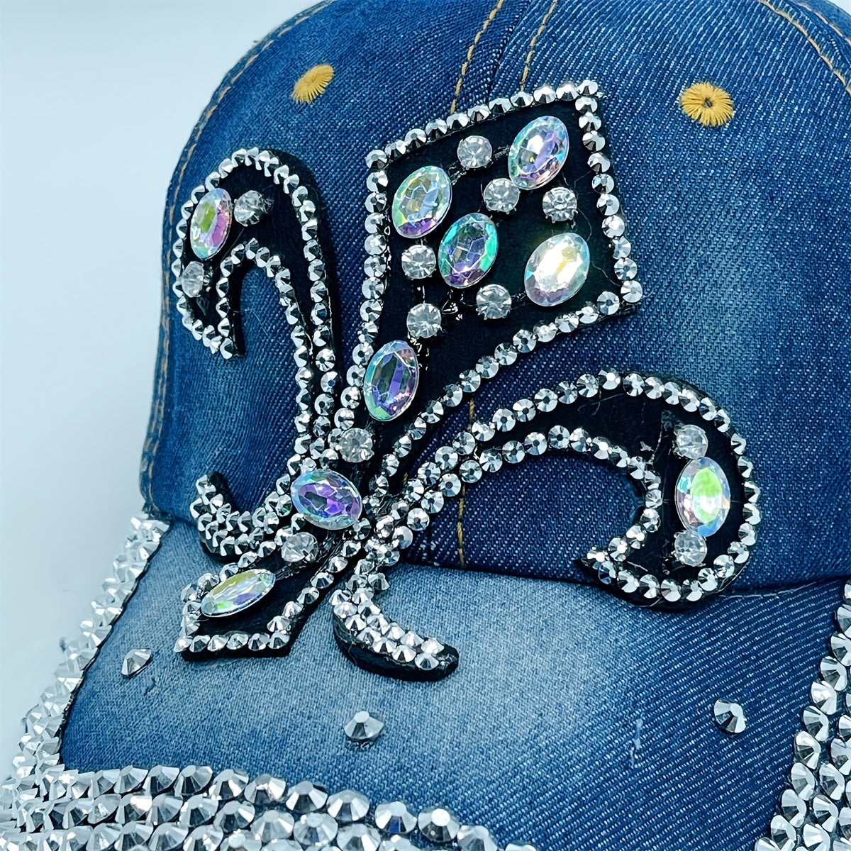Denim Y2K Baseball Cap Rhinestone Decor Washed Distressed Sun Hat