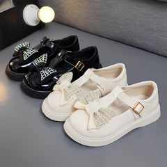 Rhinestone Bow Princess Shoes for Girls Soft Slip-on Loaders