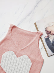 Heart Pattern Knitted Sweater Vest V-Neck Sleeveless Casual Vest