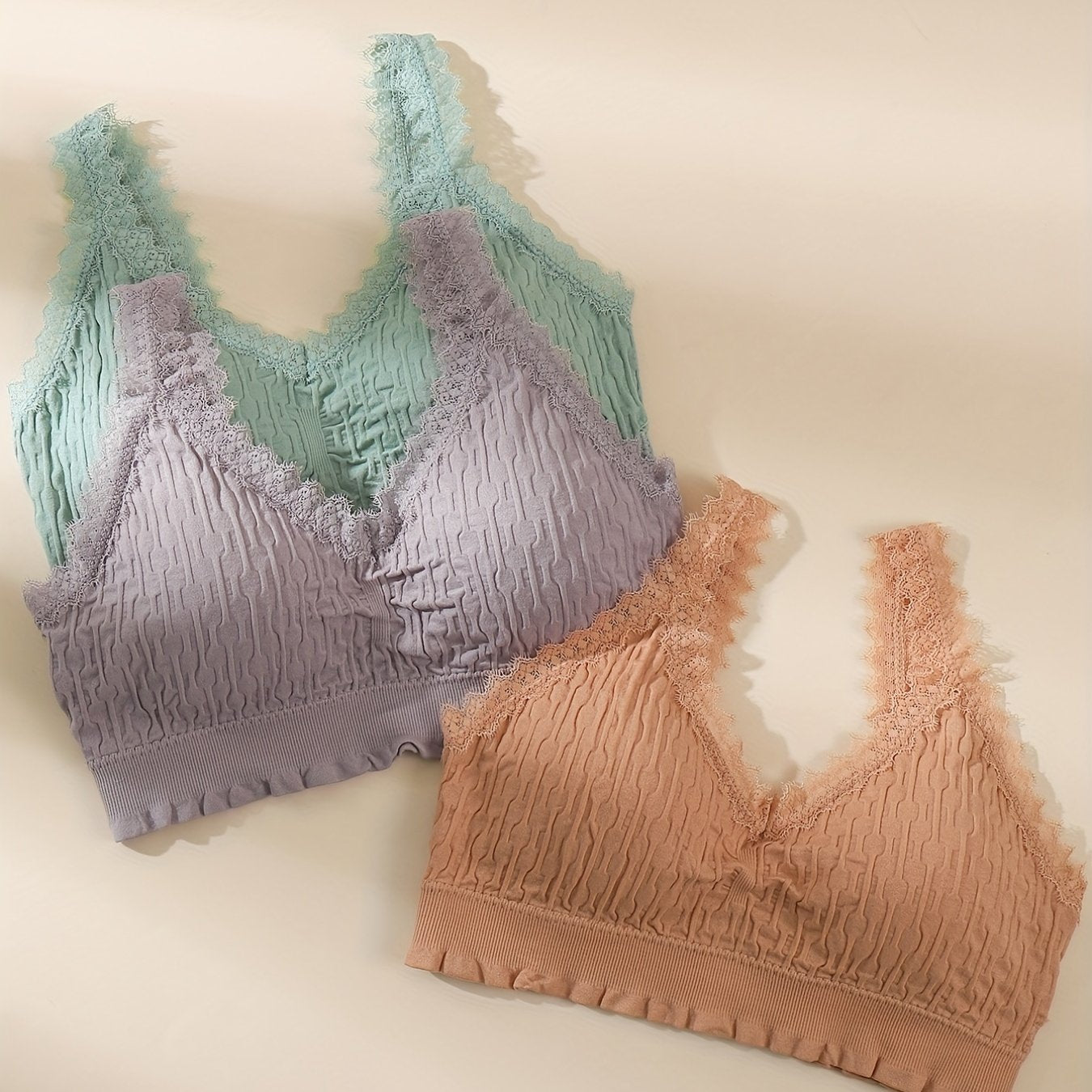 3pcs Lace Wireless Bras - Comfy Stretch Intimates Bra Women's Lingerie