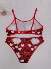 Plus Size Cloud & Heart Print Wireless Bralette & Brief Set