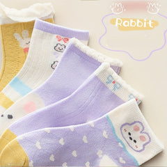 5 Pairs Girls Cartoon Animal Ankle Socks for Toddlers