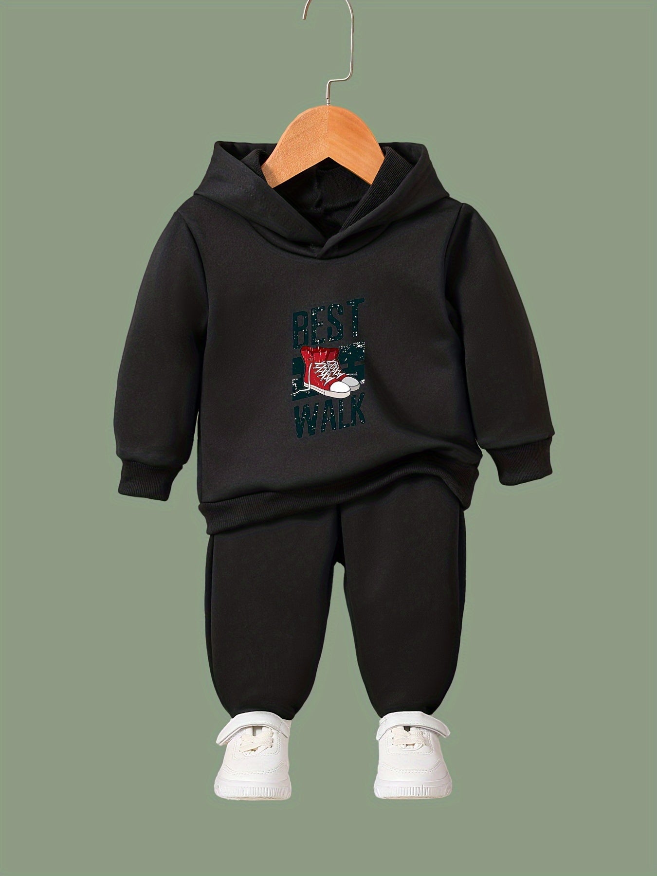 Girls 2pcs Shoes Print Hoodies Jogger Pants Set Sports