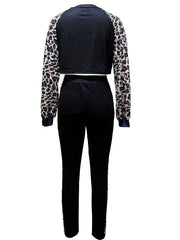 Leopard 2pc Set Long Sleeve T-shirt & Leggings Outfit Women's Clothing