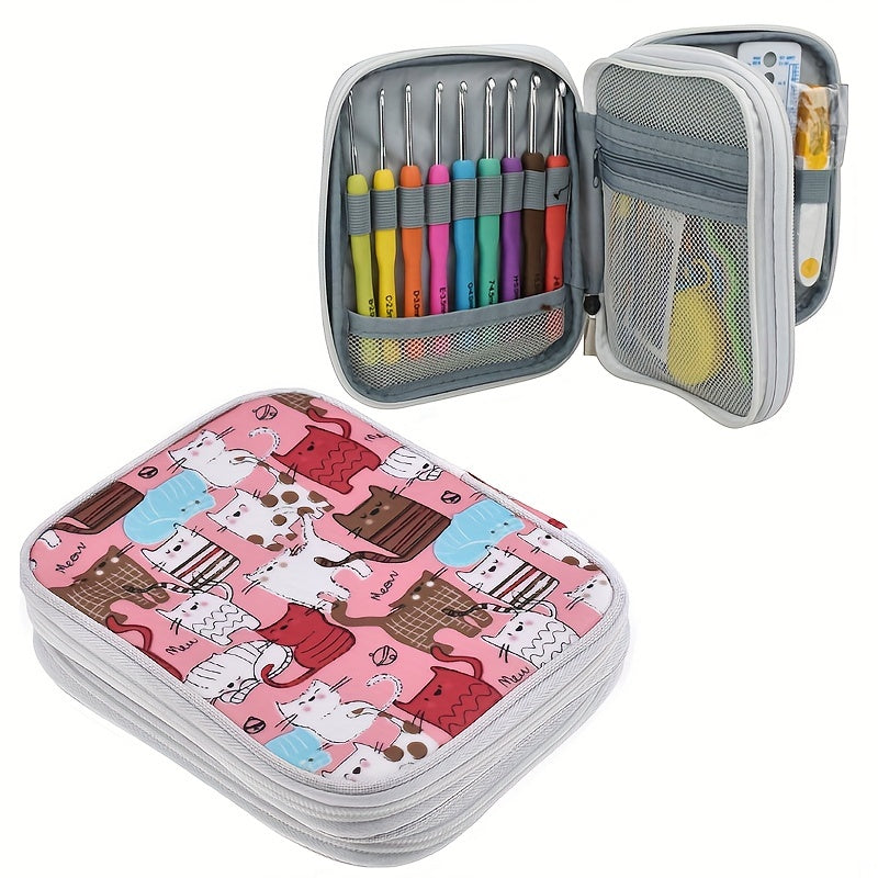 Double Layer Crochet Storage Bag Hand Knitting Organizer Zipper Mesh Pocket