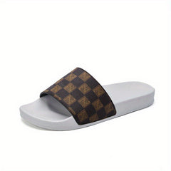 Men's Checkered Slides Non Slip Slippers Open Toe Shoes