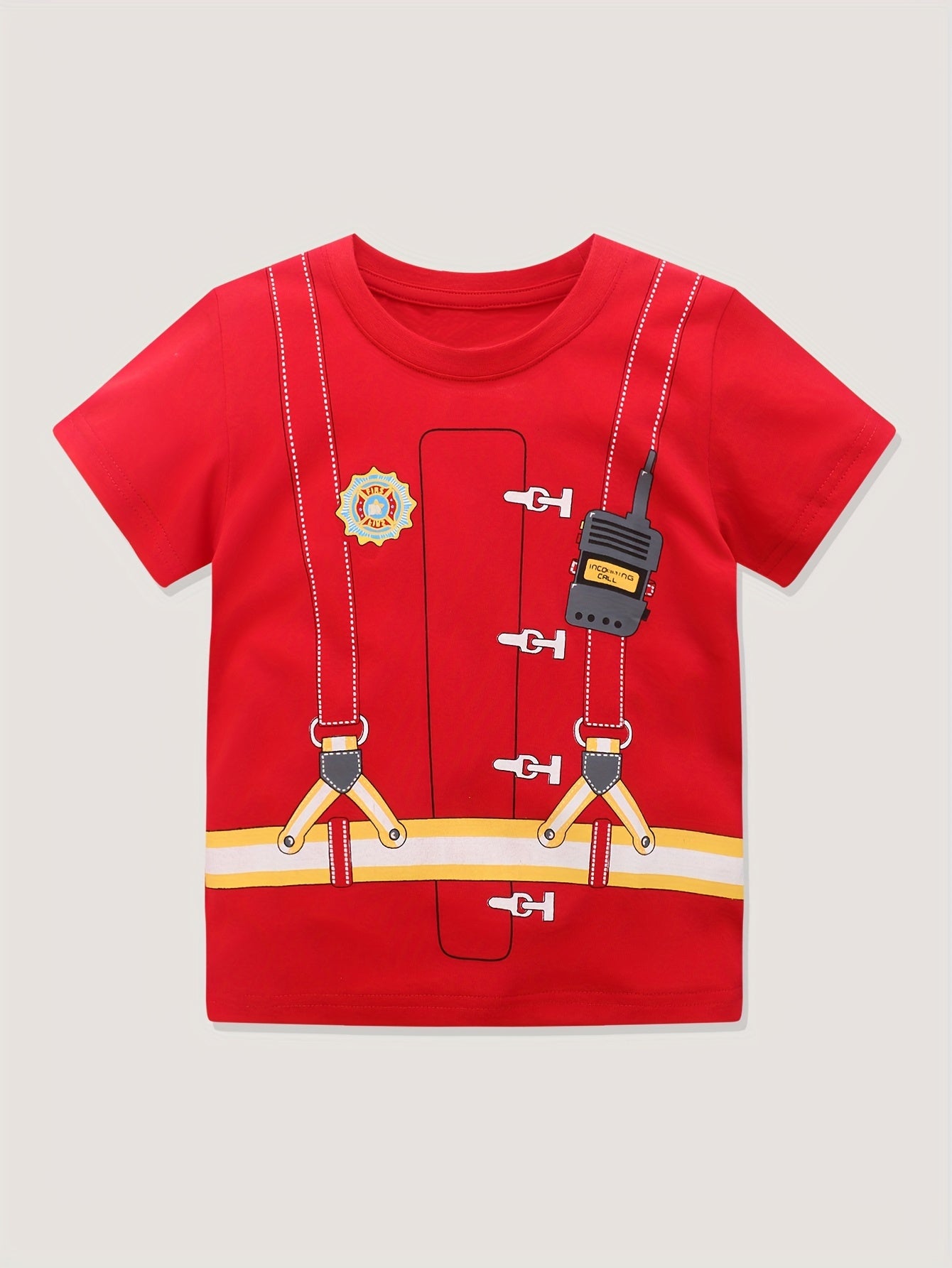 Boys Fireman Costume T shirt Kids Short Sleeve Top Spring Summer