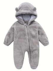 Baby Plush Polar Fleece Jumpsuit With Rabbit Ears