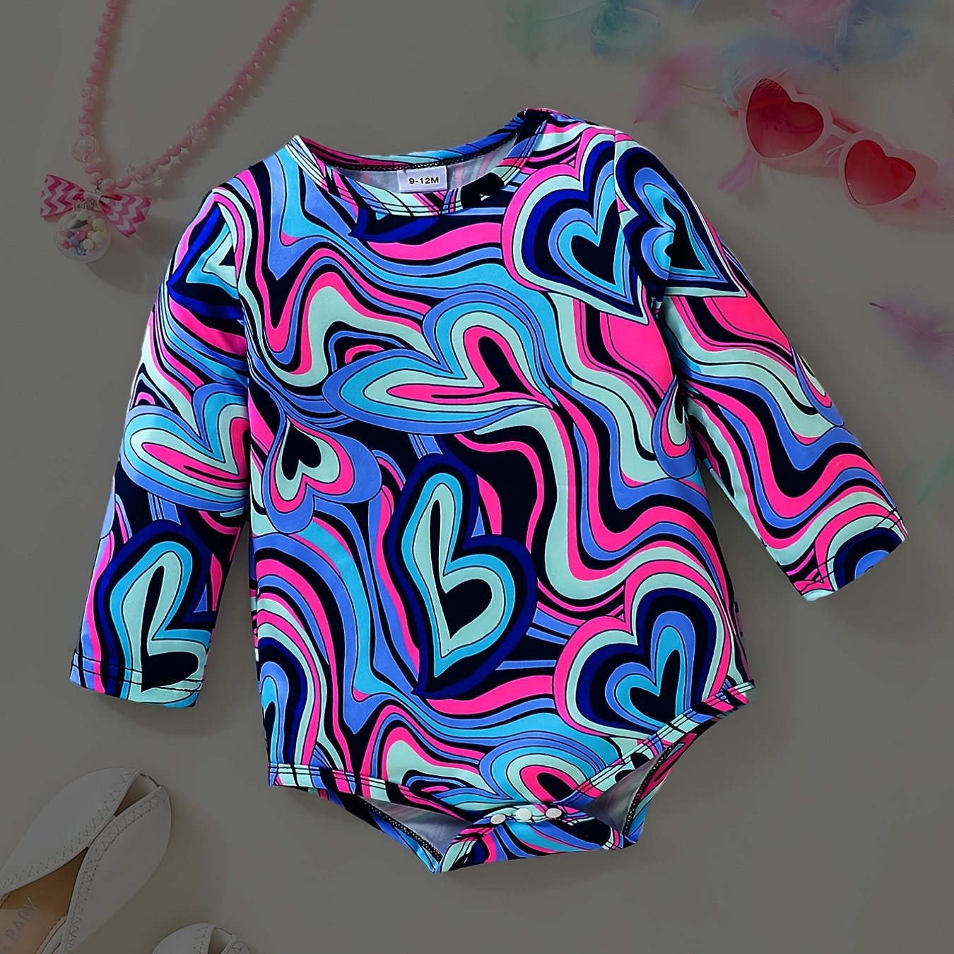 Baby Girls Heart Print Long Sleeve Onesie Triangle Romper Clothes