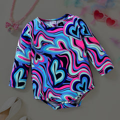 Baby Girls Heart Print Long Sleeve Onesie Triangle Romper Clothes