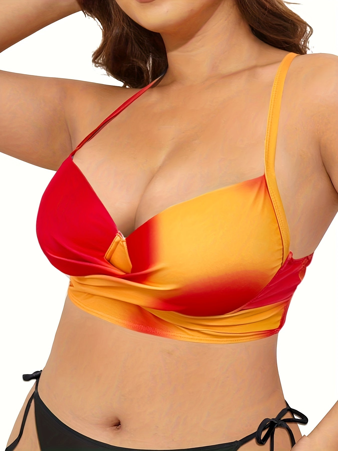 Plus Tie Dye Twist Front V Neck High Stretch Bra