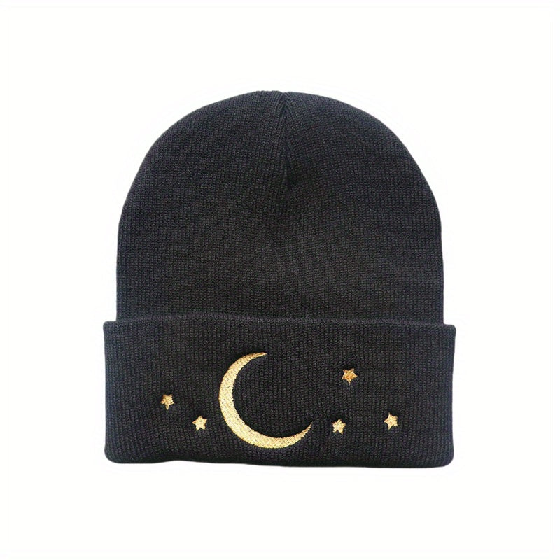 Moon Star Embroidery Beanie Hip Hop Knitted Hat Ear Protection Winter Hat