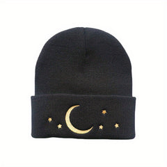 Moon Star Embroidery Beanie Hip Hop Knitted Hat Ear Protection Winter Hat