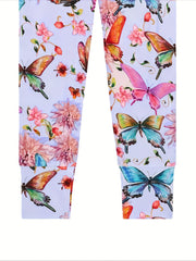 Girl's Butterfly Allover Print Pajama Set, Long Sleeve Top & Pants