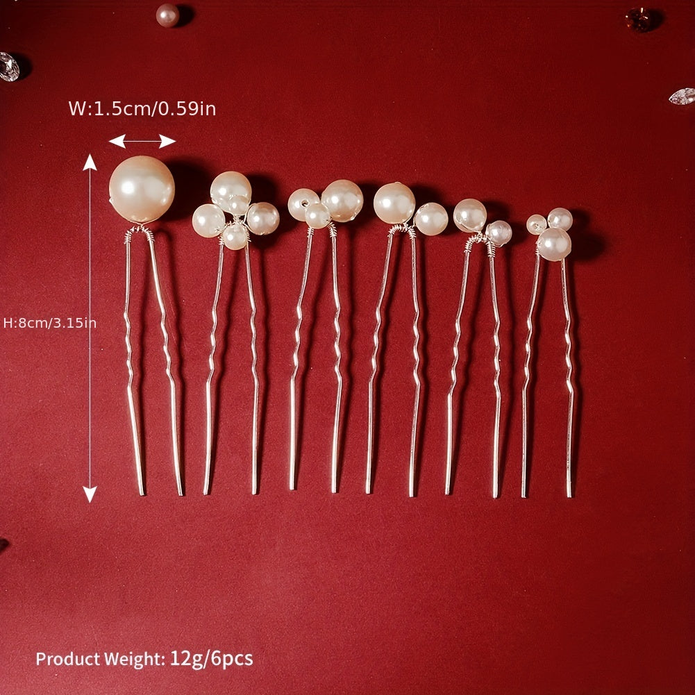 6pcs Faux Pearl Hair Pin Minimalist Bridal Wedding Styling Accessory