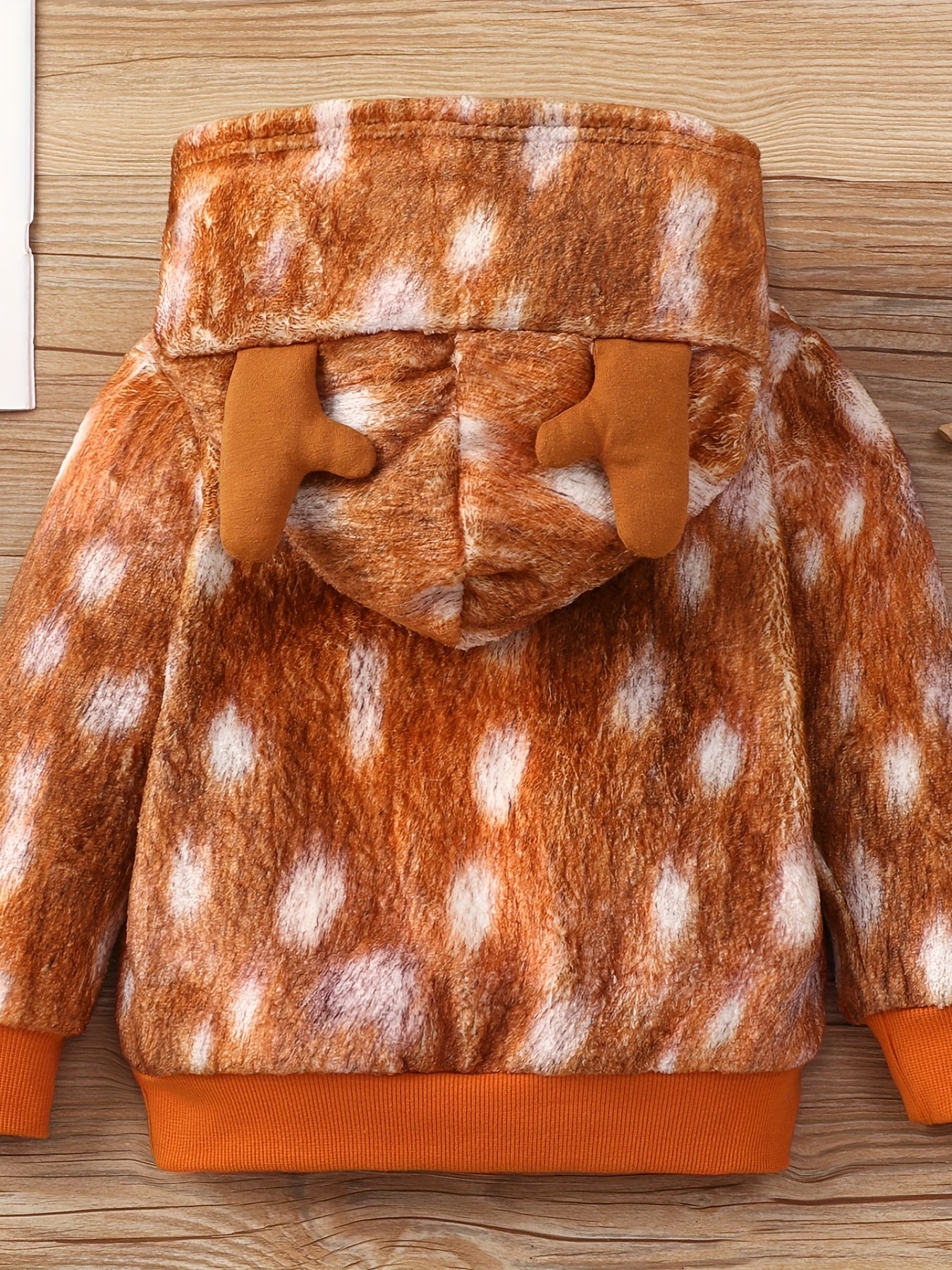 Girls Deer Print Fleece Hoodie Long Sleeve Pullover Top