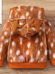 Girls Deer Print Fleece Hoodie Long Sleeve Pullover Top