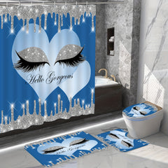 Sparkling Eyelash Shower Curtain Set with Non Slip Bath Mat