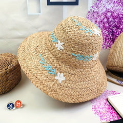 Vintage Flower Embroidery Khaki Bucket Hat Sun Hat
