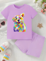 Rainbow Dog Girl's 2pcs T shirt & Shorts Set Kids Clothes
