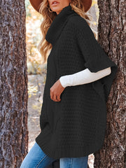 Solid Cable Bat Sleeve Turtle Neck Jumper
