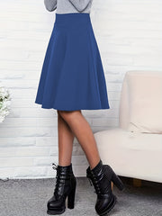 Solid Pleated Skirt Slim Waist Knee Length Women's Clothing