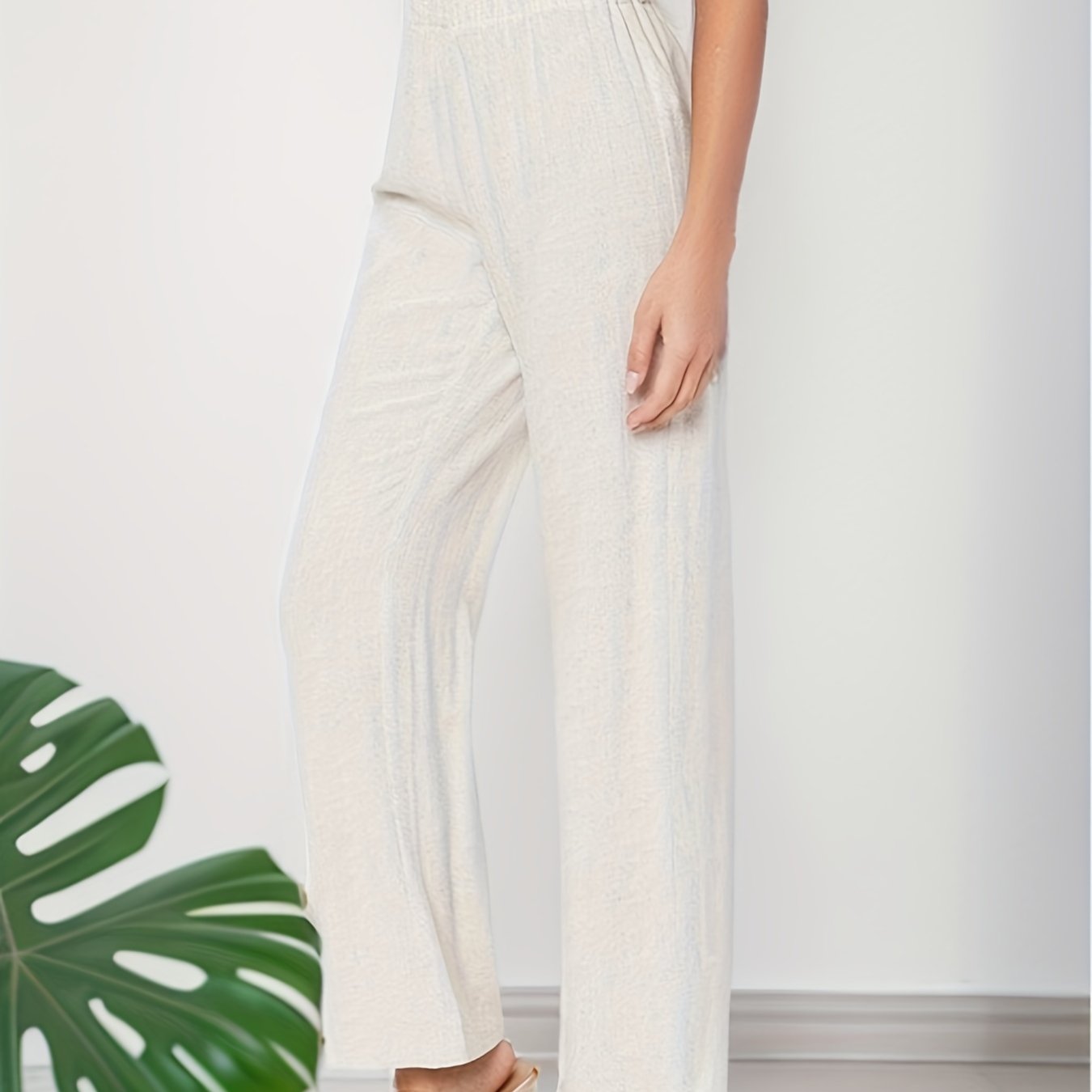 Pleated Straight Leg Pants with Elastic Waist for Women