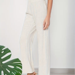 Pleated Straight Leg Pants with Elastic Waist for Women